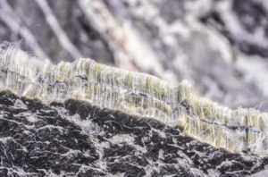 Close-up view of asbestos chrysotile fiber stone
